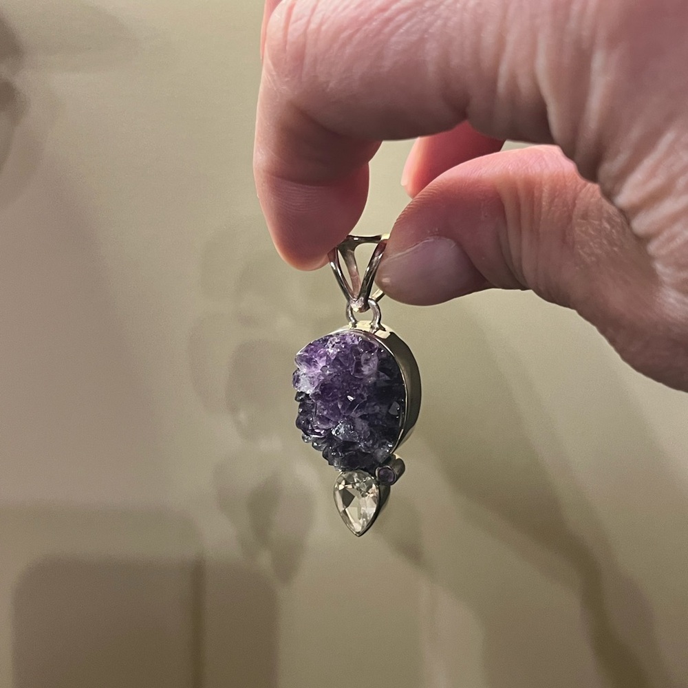 Aryo Amethyst and Crystal Diamond Pendant